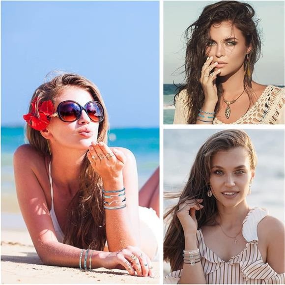 60 Pcs Surfer Wave Strand Bracelet Summer Layered Choker Pendant Necklace - Picture 4 of 7